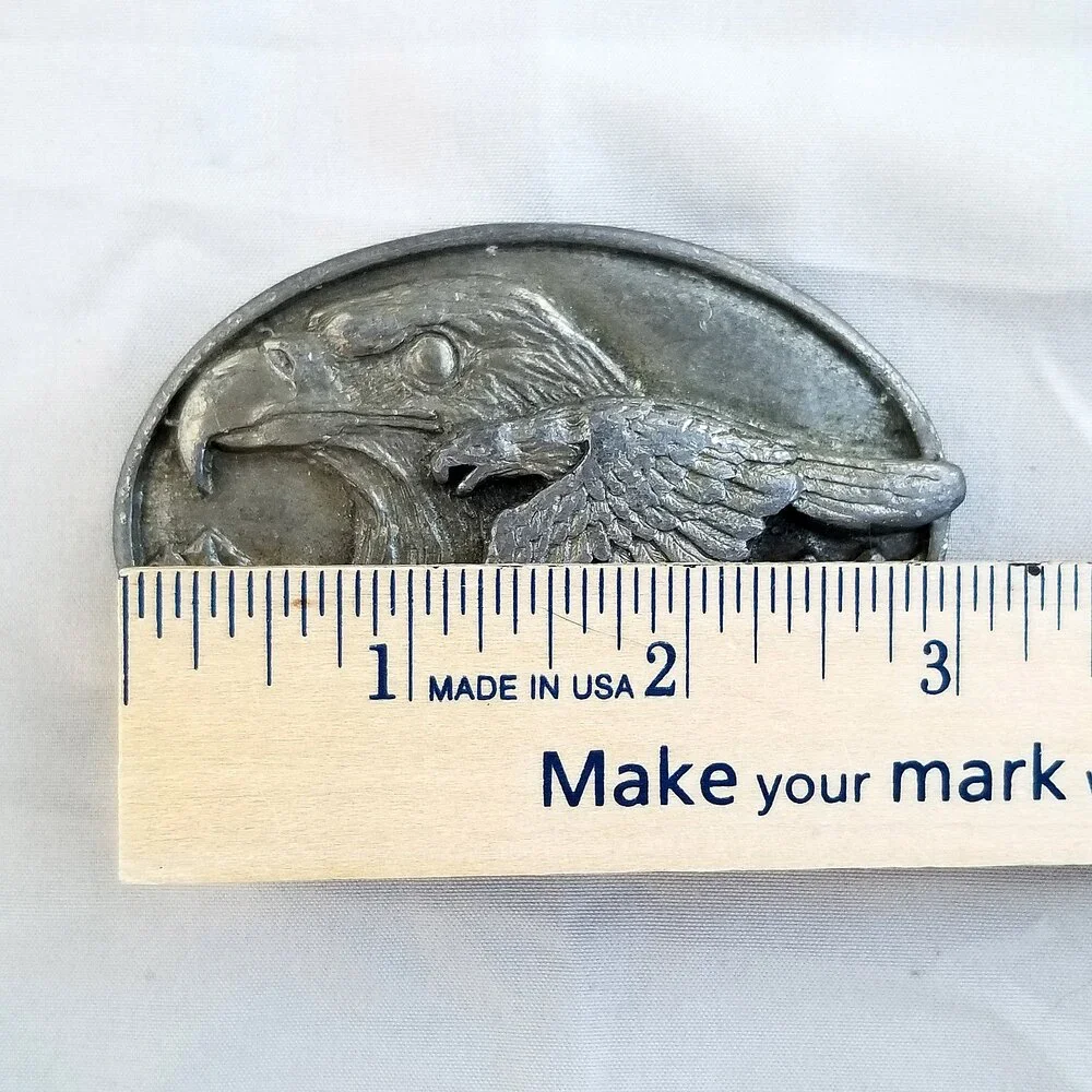 Belt Buckle Pewter 1988 Double Two American Bald Eagles USA‎ Made By Siskiyou